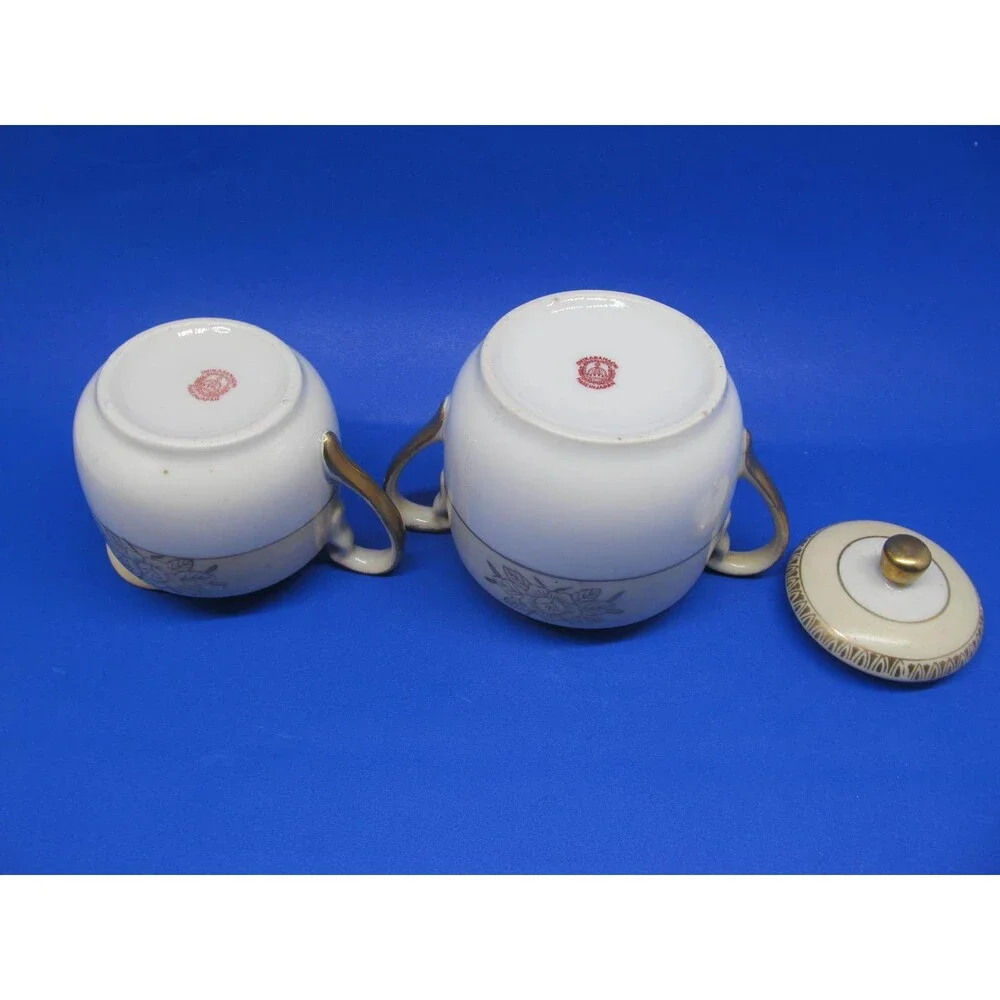 Chikaramachi Japan Vintage Covered Sugar And Creamer Set CHK3 Pattern Gold Trim
